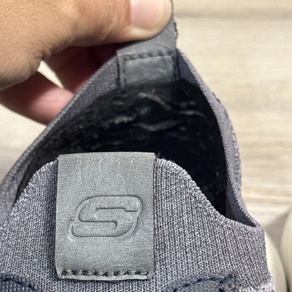Skechers Men 7.5 Garza Alandis Sneaker Gray Blue‎ Knit Slip On Stretch Lace Shoe - Picture 11 of 15